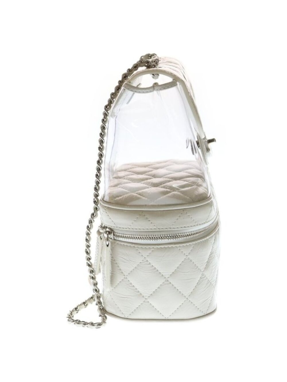 Chanel Quilted Chain Shoulder Backpack Rucksack White Calf Leather Silver - Picture 3 of 6